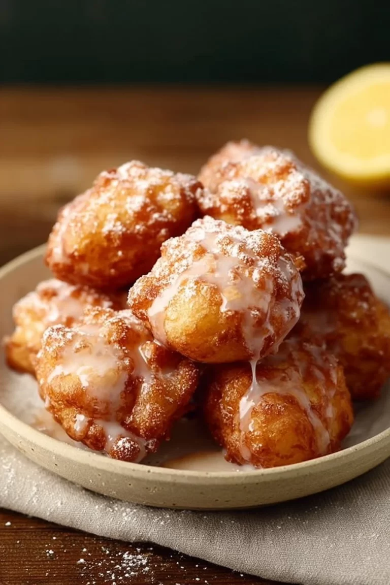 Delicious air fryer apple fritters topped with glaze and cinnamon