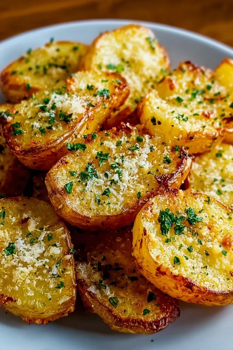 Air Fryer Baked Garlic Parmesan Potatoes served on a plate