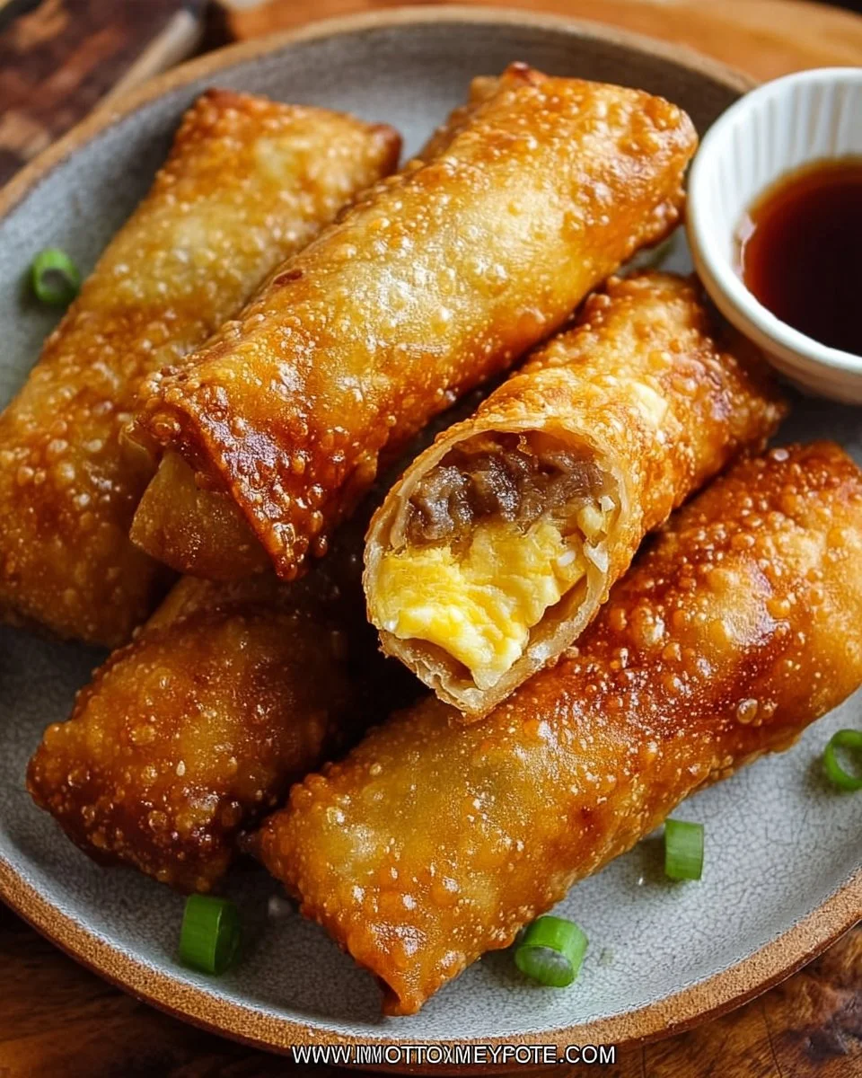 Crispy air fryer breakfast egg rolls filled with eggs and vegetables
