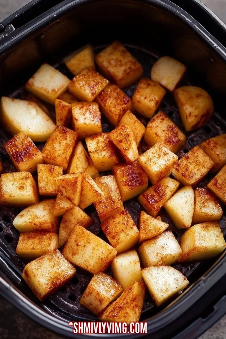 Delicious air fryer cubed cinnamon apples served in a bowl