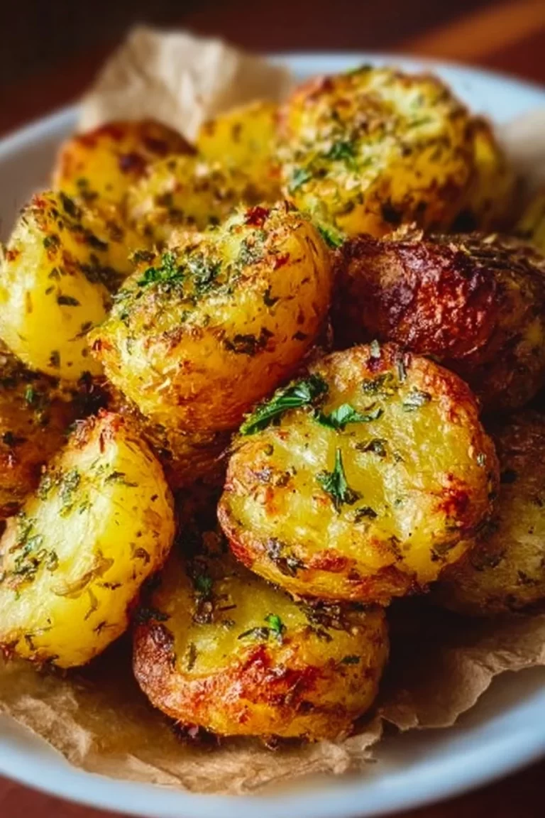 Crispy Air Fryer Garlic Herb Potato Bites garnished with fresh herbs