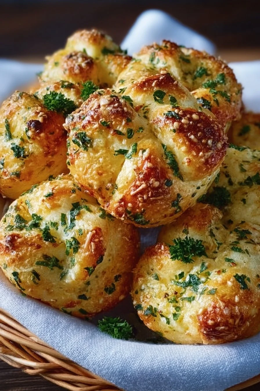 Freshly made Air Fryer Garlic Parmesan Knots served with dipping sauce