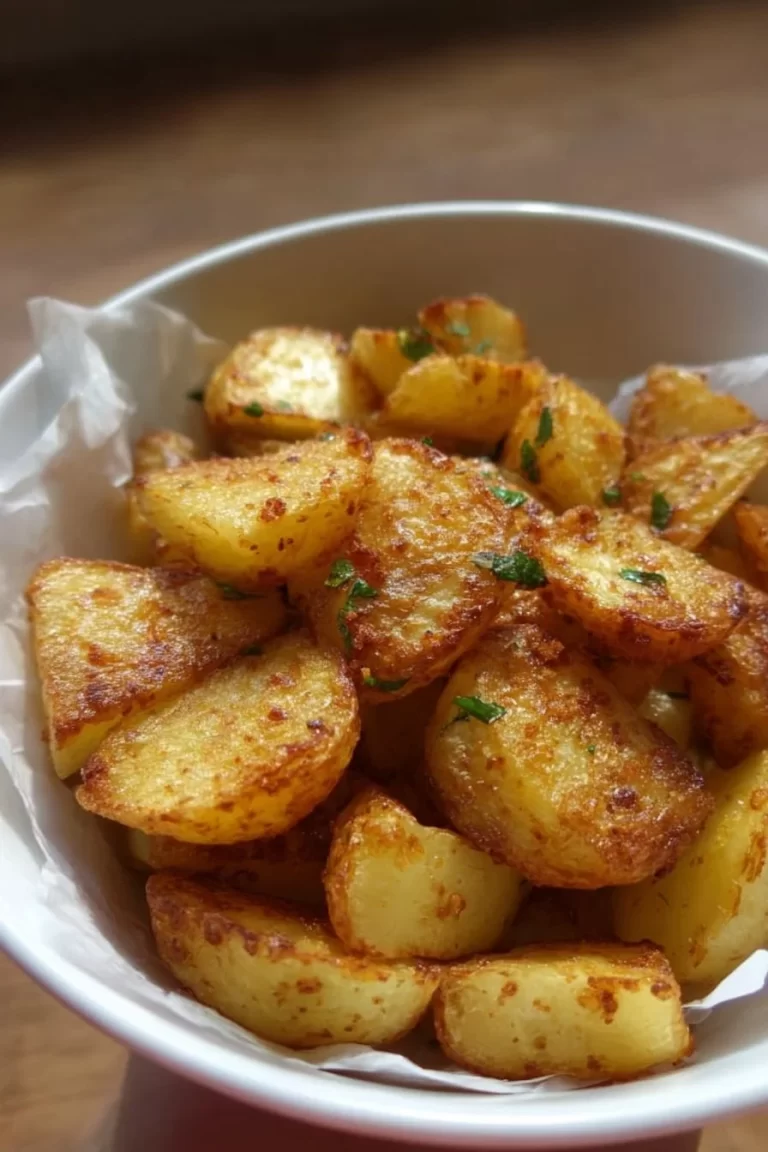Delicious airfried potatoes served in a bowl with herbs.