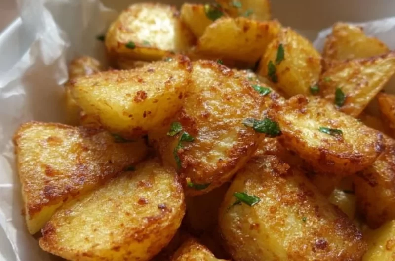 Delicious airfried potatoes served in a bowl with herbs.