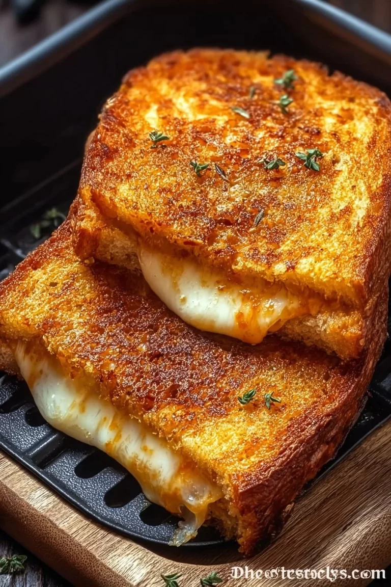 Crispy air fryer grilled cheese sandwich with melty cheese and golden crust