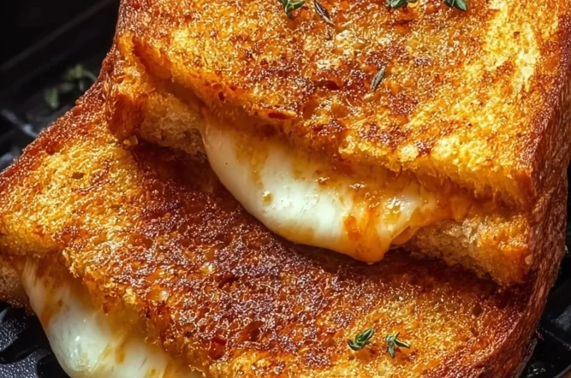 Crispy air fryer grilled cheese sandwich with melty cheese and golden crust