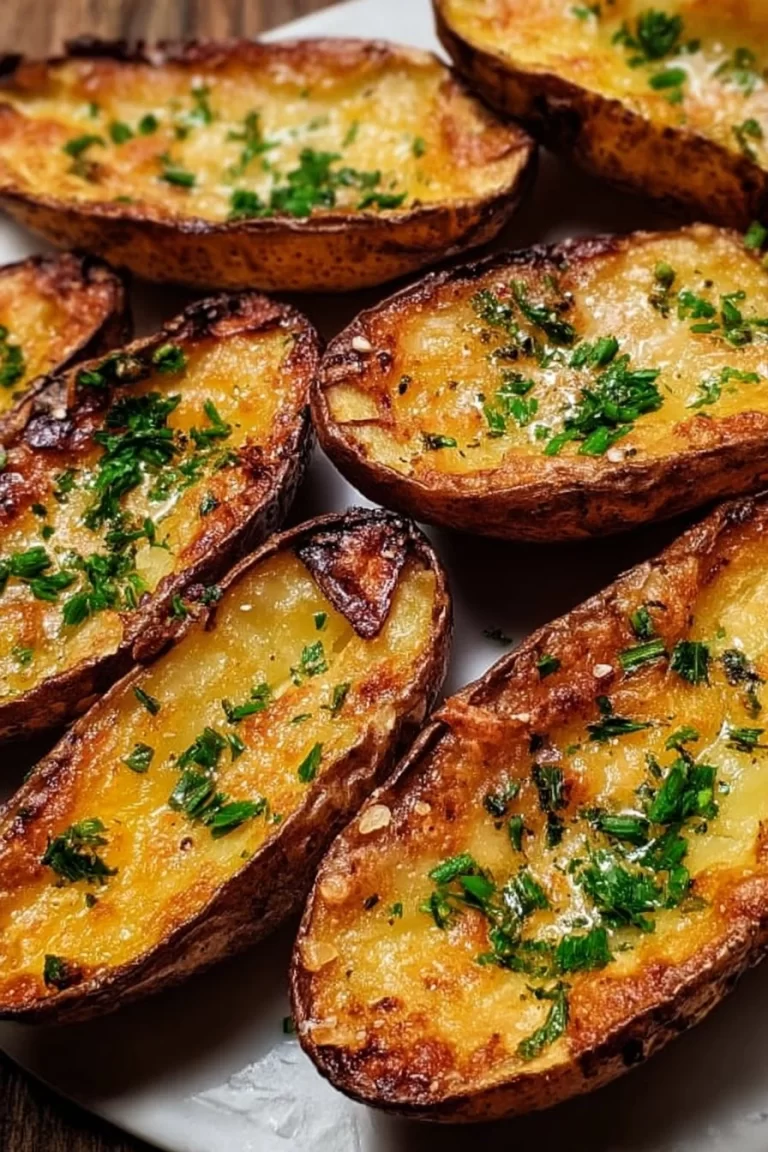 Crispy air fryer potato skins topped with cheese and green onions.