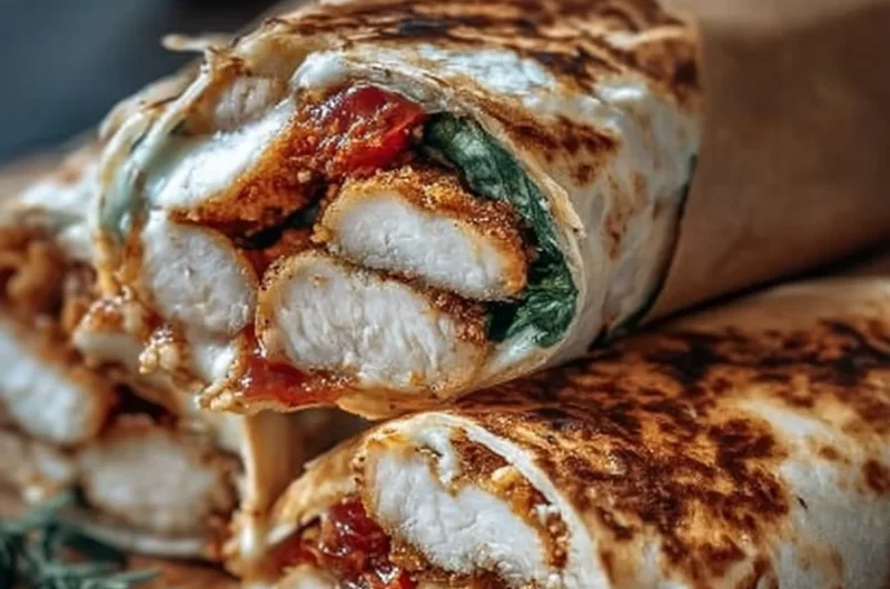 Crunchy air fryer chicken and mozzarella wraps served on a plate
