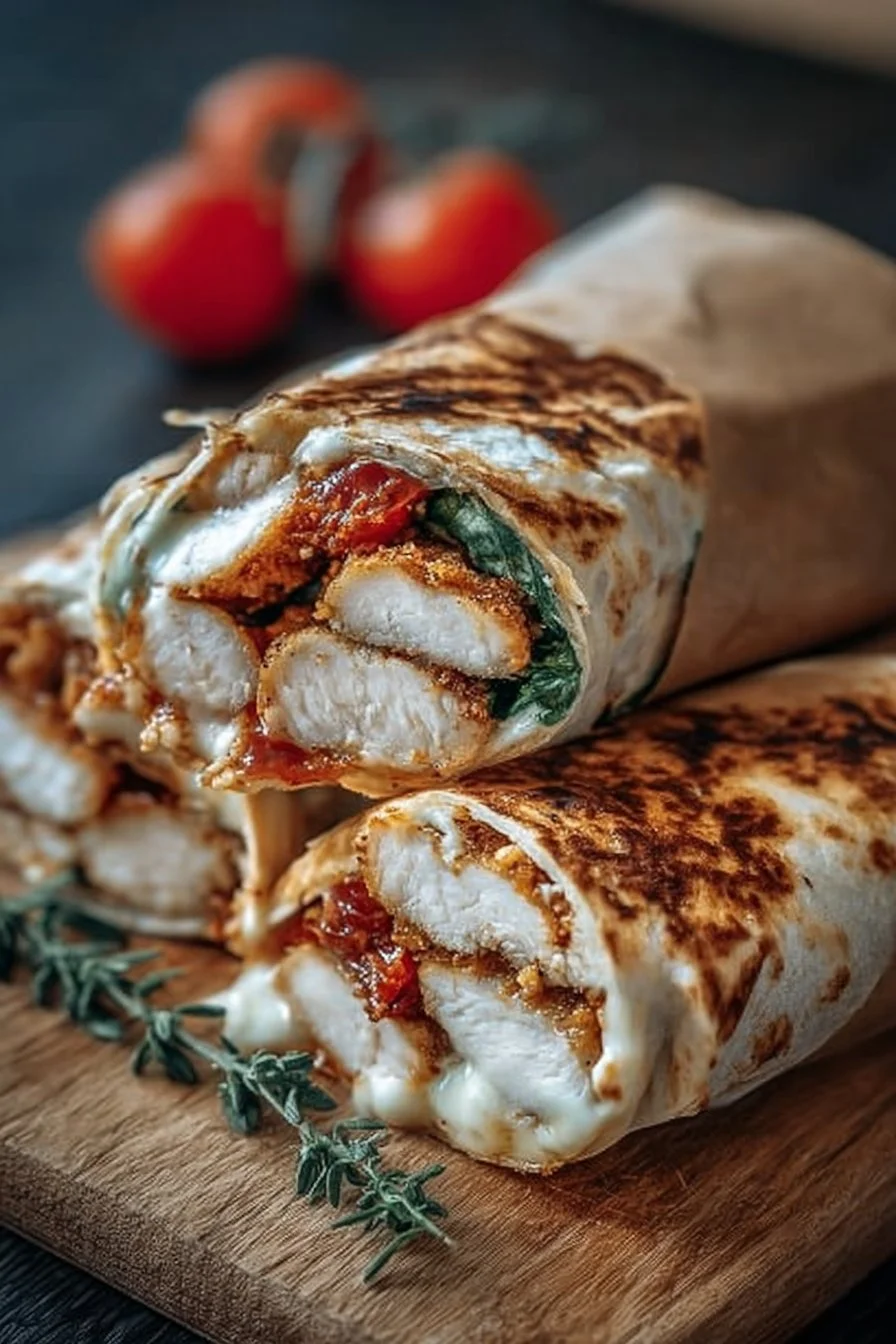 Crunchy air fryer chicken and mozzarella wraps served on a plate