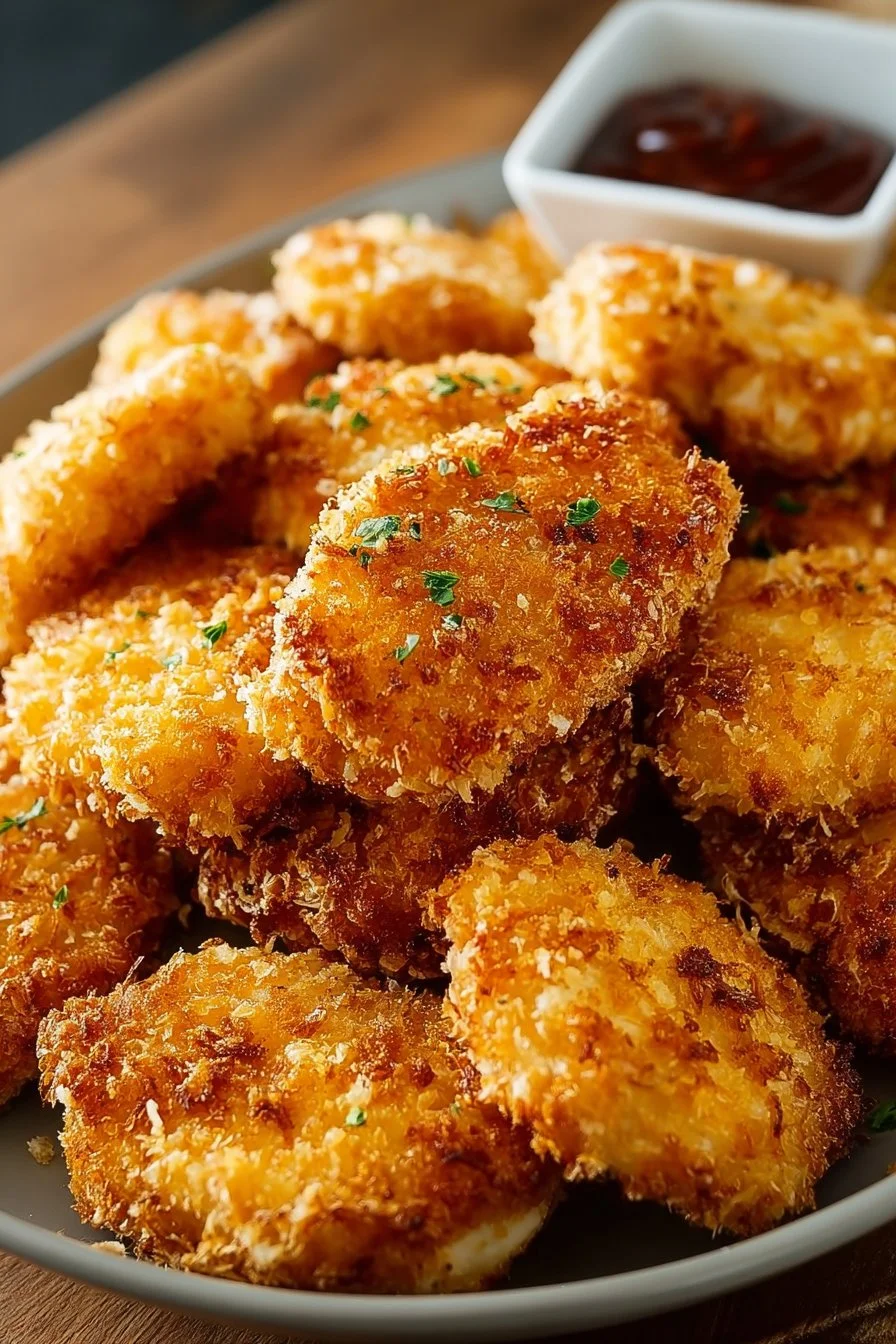 Crispy air fryer chicken nuggets served with dipping sauce