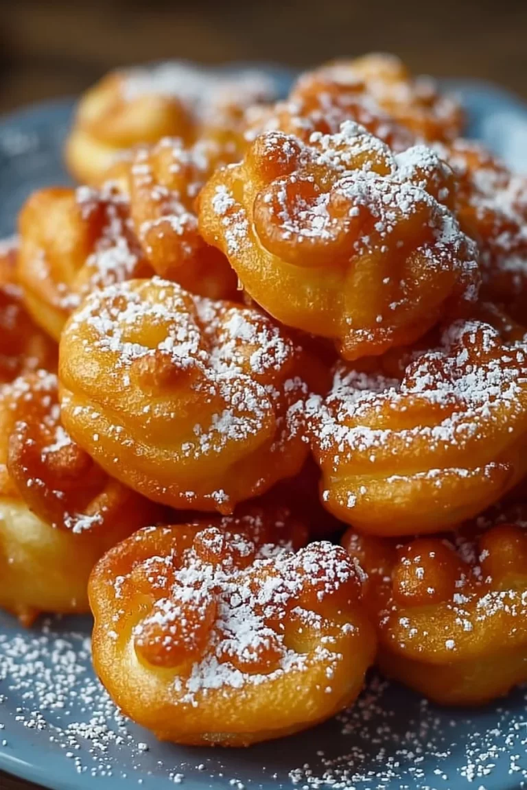 Delicious air fryer funnel cake bites served with powdered sugar
