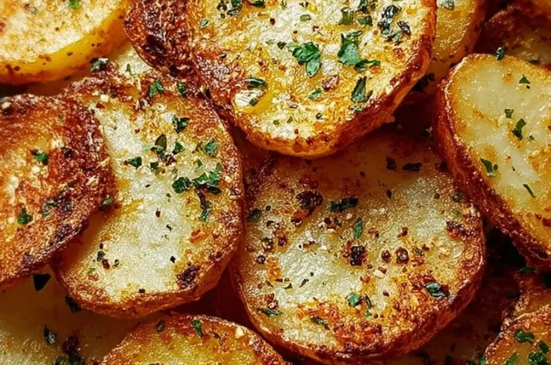 Garlic herb air fryer potato crisps in a bowl