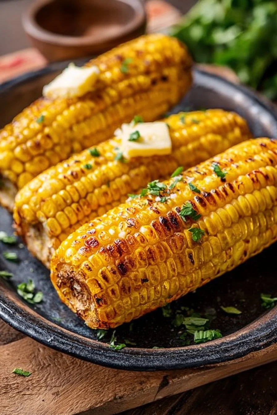 Delicious air fryer corn on the cob topped with butter