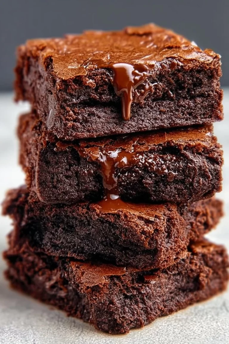 Deliciously fudgy air fryer brownies served on a plate with chocolate drizzle.